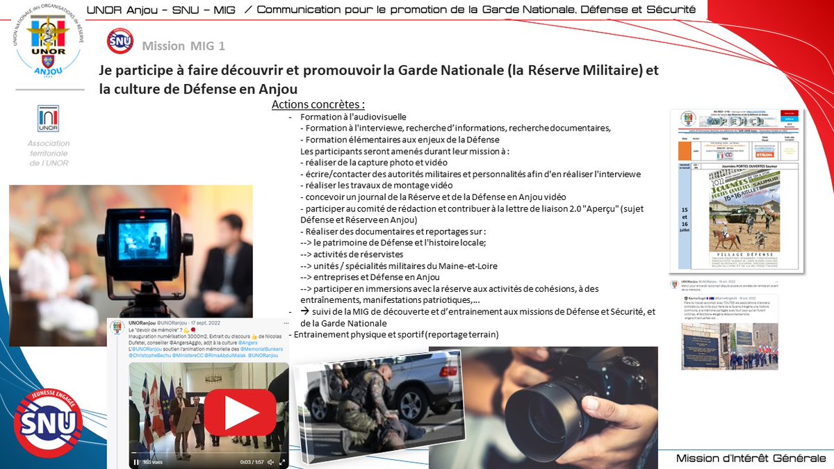 UNORanjou's tweet photo. #MIG #SNU
Mission 1 : Je participe à faire découvrir et promouvoir la #GardeNationale (la #réserve Militaire) et la culture de Défense en Anjou 📸📹🇫🇷🪖👮♂️
organisé par l'#UNOR #Anjou @unoranjou
2 postes ouverts
candidater sur le site officiel du SNU
@unor_jeunes #SNU49 #MIG49 https://t.co/AK96u2M8oM