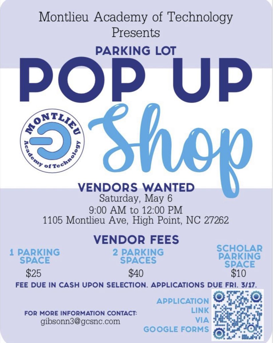 Do you want to support our scholars? Do you enjoy shopping? Or Do you have merchandise that you would like to sell? If you answered yes to these questions then please join us for our First Annual PTA sponsored “Parking Lot Pop up Shop”! Applications are open now!