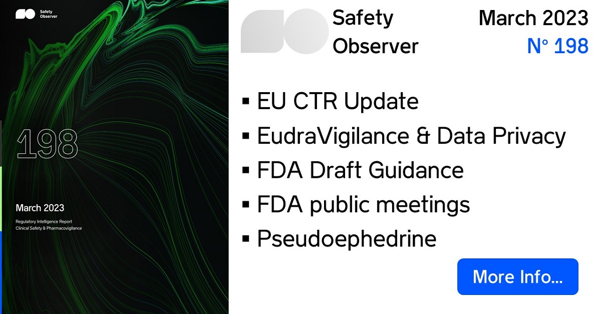 SafetyObserver's tweet image. New Q&amp;amp;A Document on the Clinical Trials Information System (CTIS) and the EU Clinical Trials Regulation...
Our latest #Pharmacovigilance Regulatory Intelligence Report is out ! Read the Highlights and sign up for Free Alerts... bit.ly/3t4l5Pc