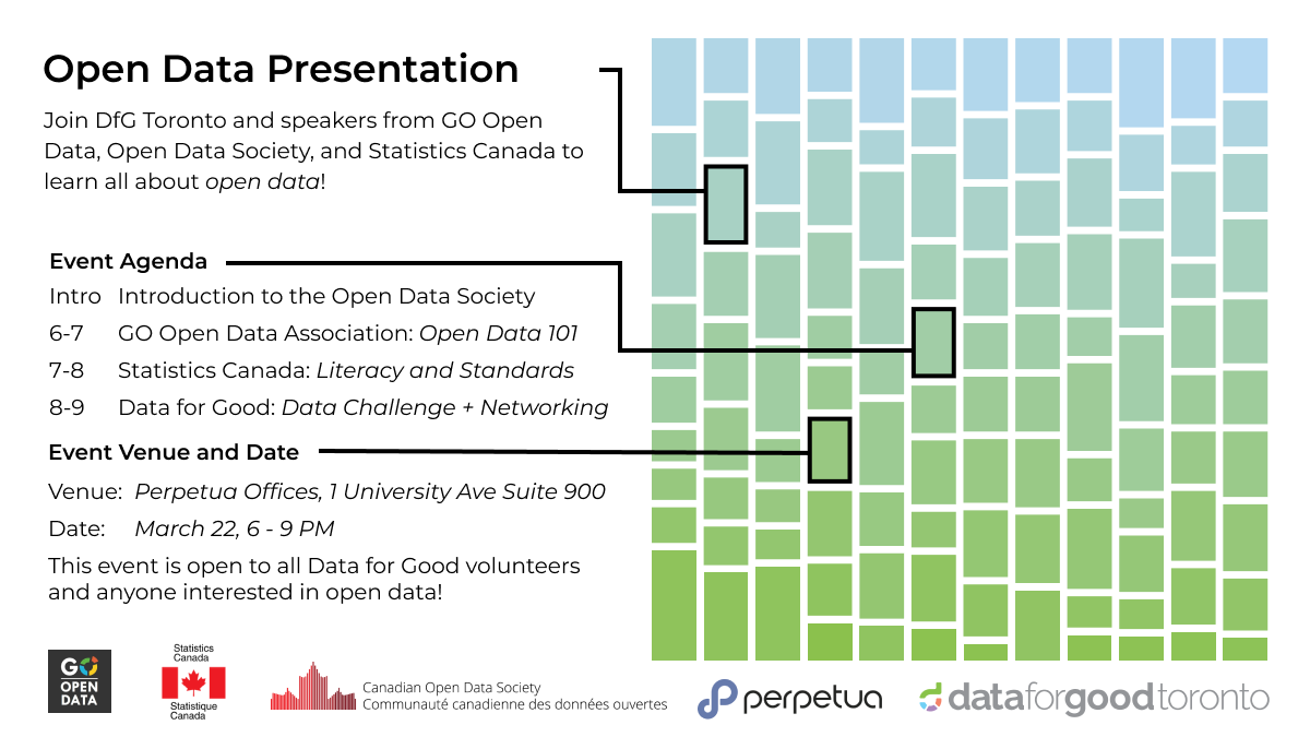 Data for Good YYZ (@dataforgoodyyz) on Twitter photo If you haven't already, RSVP using the link below to attend our Open Data Event on March 22 - hosted by <a href="/PerpetuaLabs/">Perpetua</a>, Toronto and featuring <a href="/go_opendata/">GOOD</a>, <a href="/OpenDataSociety/">Canadian OpenData Society/Communauté canadienne DO</a> and <a href="/StatCan_eng/">Statistics Canada</a>!
meetup.com/dataforgood/ev… If you haven't already, RSVP using the link below to attend our Open Data Event on March 22 - hosted by <a href="/PerpetuaLabs/">Perpetua</a>, Toronto and featuring <a href="/go_opendata/">GOOD</a>, <a href="/OpenDataSociety/">Canadian OpenData Society/Communauté canadienne DO</a> and <a href="/StatCan_eng/">Statistics Canada</a>!
meetup.com/dataforgood/ev…
