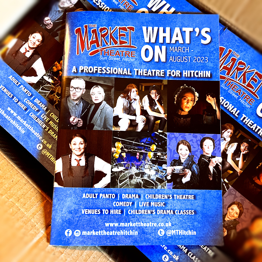 MTHitchin's tweet photo. Our latest What's On covering March - August 2023 has arrived and is available to collect from outside our venue on Sun Street in #Hitchin now! You can also get it from the Hitchin Info shop opposite St Mary's Church. Or read it online &amp; book tickets here https://t.co/2kYfT5lfq0 https://t.co/WJnaGUwsru