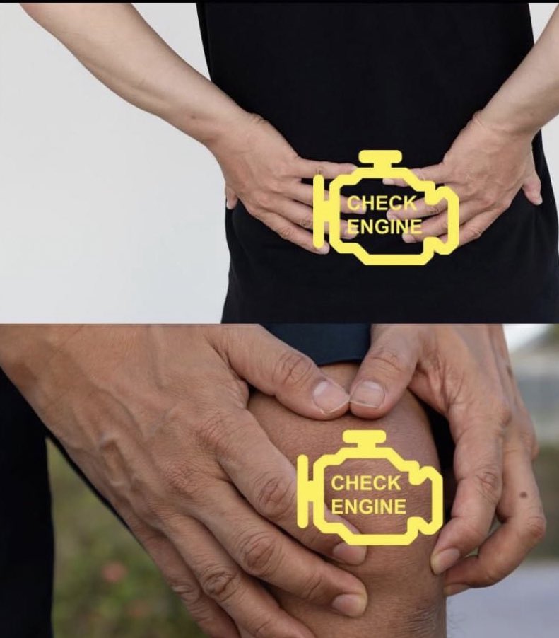 fisiotraining__'s tweet photo. Cuando pasas ya los 30 años y te enciendo el CHECK ENGINE https://t.co/yS2ornH496