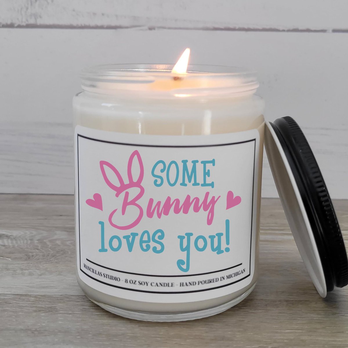 Excited to share the latest addition to my #etsy shop: Some Bunny Loves You Soy Wax Candle, Happy Easter Gift for Friend, 8 oz Soy Candle etsy.me/3mFsUt9 #white #soy #entryway #cotton #organicingredients #easter #blue #somebunnylovesyou #soycandle