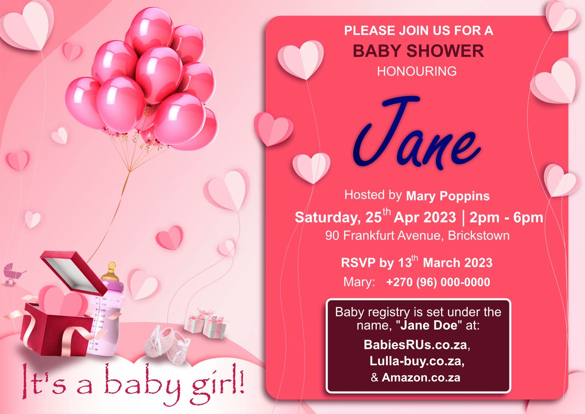 codegranite's tweet photo. This is a baby shower flyer we did for a very satisfied client π. (We have anonymyzed all the information for their safety.)
Get your poster done for only K150.
DM or WhatsApp us on 0962468110 for more information.
#Codegranite #Flyer #GraphicDesign https://t.co/RT9bBVpdn8