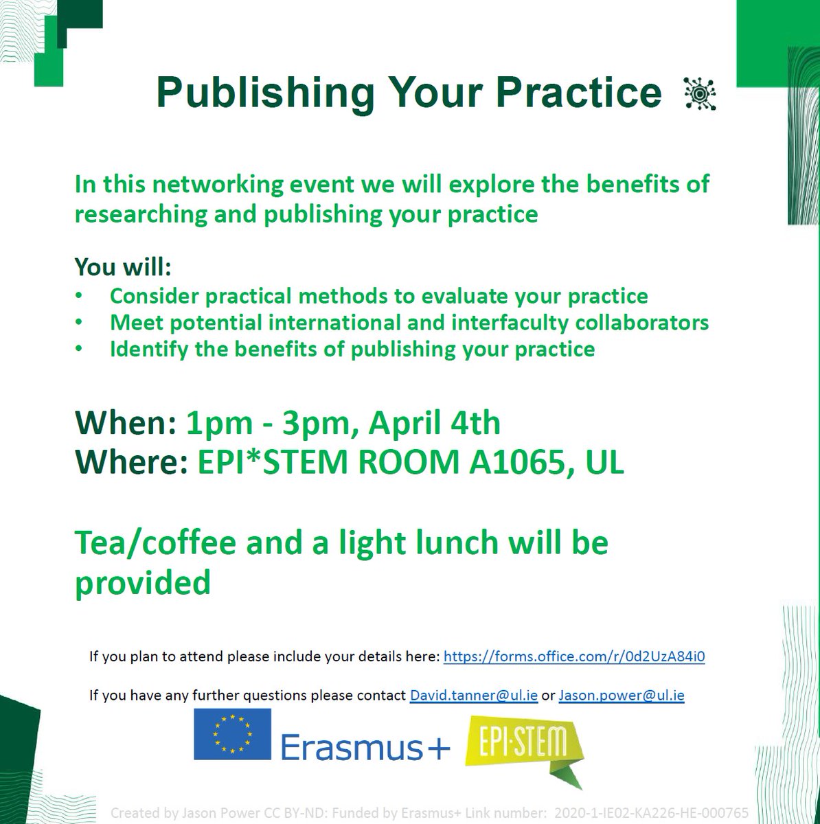 Jason Power (@power_ul) on Twitter photo If you are interested in researching and publishing your STEM practices, then come along to our networking event.
Feel free to DM <a href="/DavidTa41966450/">David Tanner</a> or me with Q's If you are interested in researching and publishing your STEM practices, then come along to our networking event.
Feel free to DM <a href="/DavidTa41966450/">David Tanner</a> or me with Q's