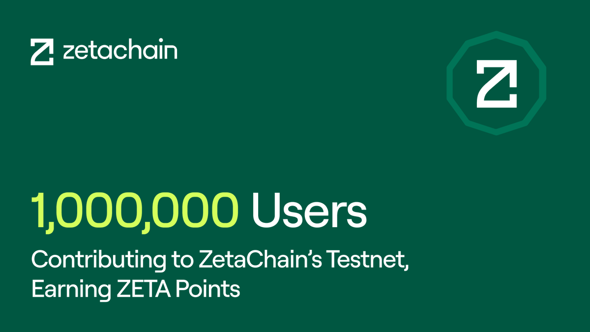 HuyTLy's tweet photo. ZetaChain has reached 1,000,000 users (1 million) joining its testnet.
Much more to come with this amazing project @zetachain #omnichain #interoperability #freetestnetbridge #Zeta https://t.co/MfhX7LDBAF