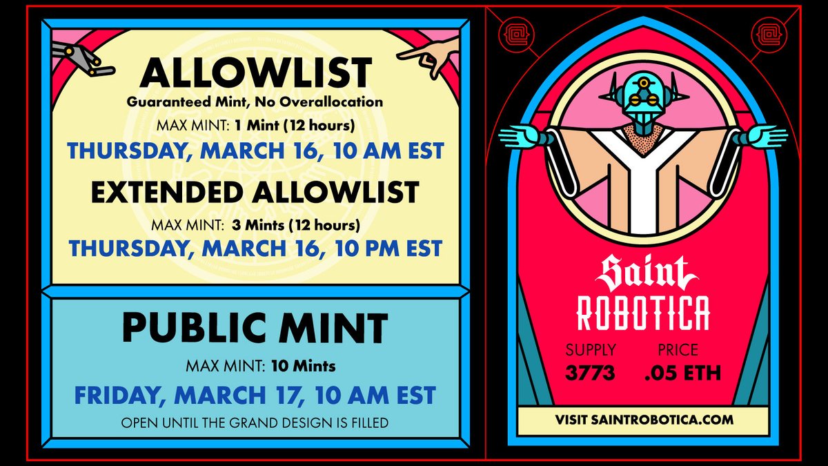 The time has come to fill the Grand Design

Mint date: 3/16 @ 10am EST (3pm UTC)

Last chance for AL in bio. Notis on for important updates.