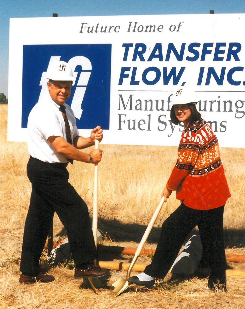 transferflow's tweet photo. Bill and Jeanne Gaines, founders of Transfer Flow, at the groundbreaking of our Chico facility in 1993. A second building was built in 1999, and in 2008, a warehouse was added. We'll be adding more space with the opening of our Algood, TN, location this April! #transferflow https://t.co/adPham1DeB