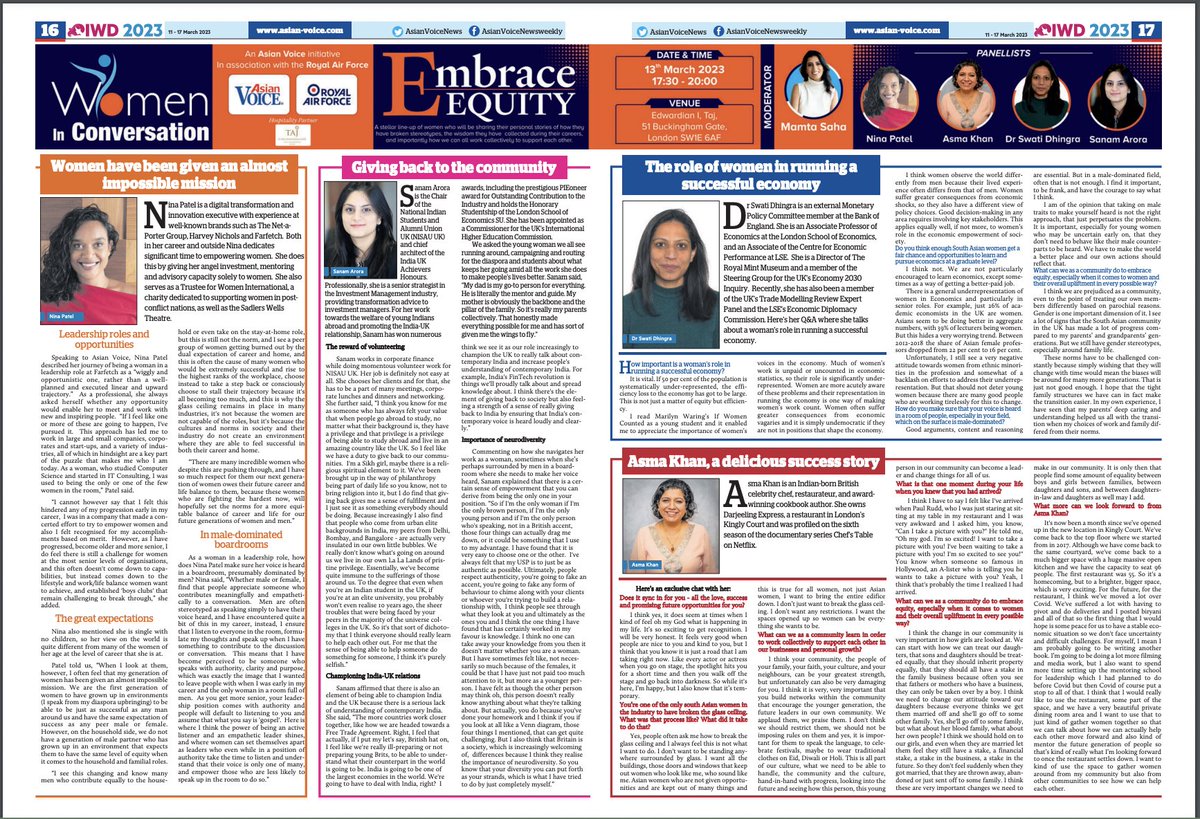 Asian Voice (@asianvoicenews) on Twitter photo Asian Voice & <a href="/RoyalAirForce/">Royal Air Force</a> bring together a panel of incredibly talented women this month to discuss how we as a community can embrace equity. This ‘Women in Conversation’ event will be on 13 March and hosted at the <a href="/TajHotels/">Taj Hotels</a> (admission by invitation only). Asian Voice & <a href="/RoyalAirForce/">Royal Air Force</a> bring together a panel of incredibly talented women this month to discuss how we as a community can embrace equity. This ‘Women in Conversation’ event will be on 13 March and hosted at the <a href="/TajHotels/">Taj Hotels</a> (admission by invitation only).