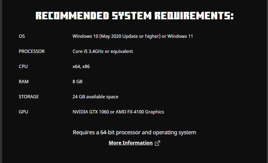 Minecraft system requirements