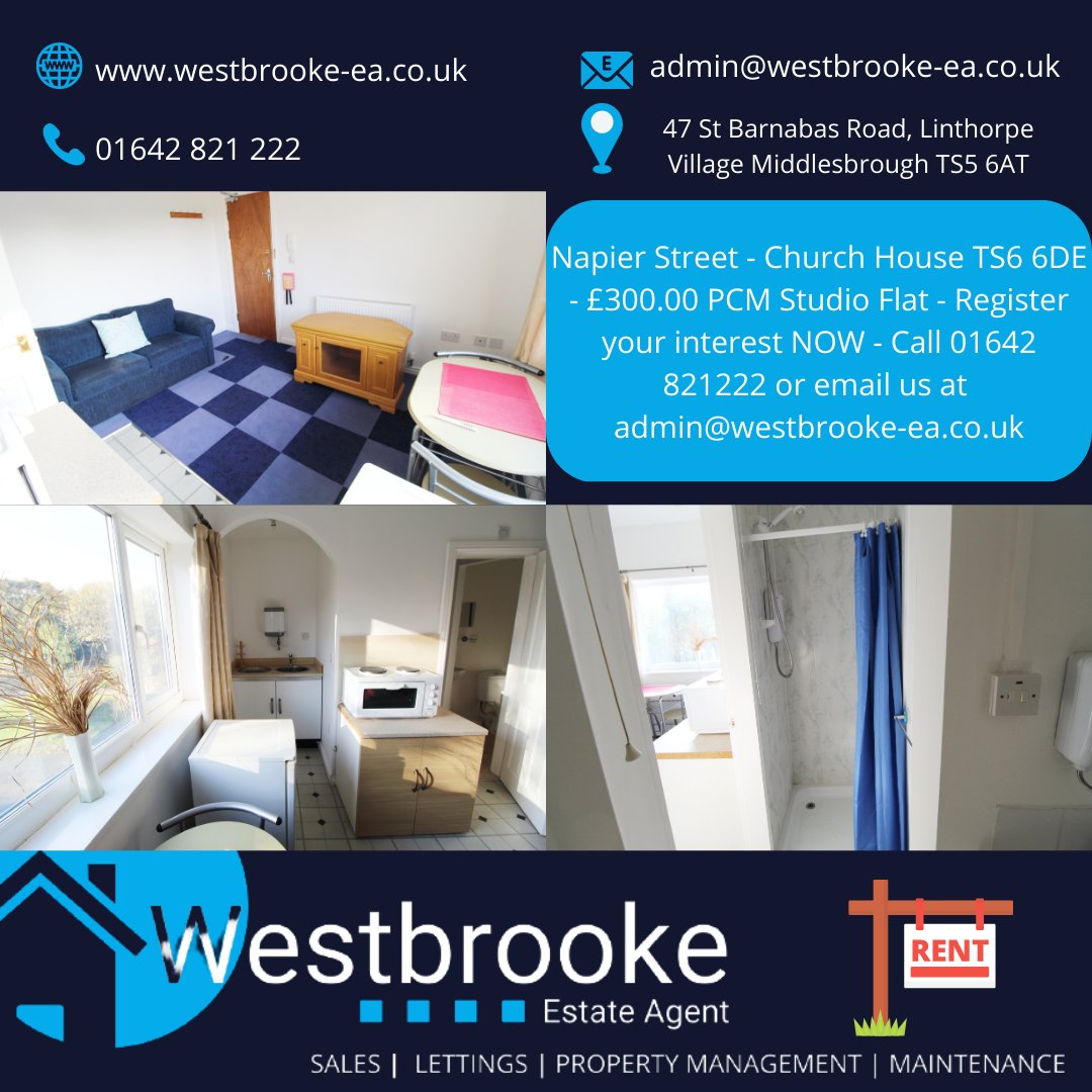 westbrooke_ea's tweet photo. This studio bed 1 bath Apartment situated in Middlesbrough TS6 is available with the following facilities:
Close to public transport, Double glazing, Off-Street Parking, Shops and amenities nearby, Part-Furnished.
#Westbrooke #Teesside #Middlesbrough #TS5 #TS1 #TS17 #TS18 #TS6 https://t.co/Y4vEJbRJqs