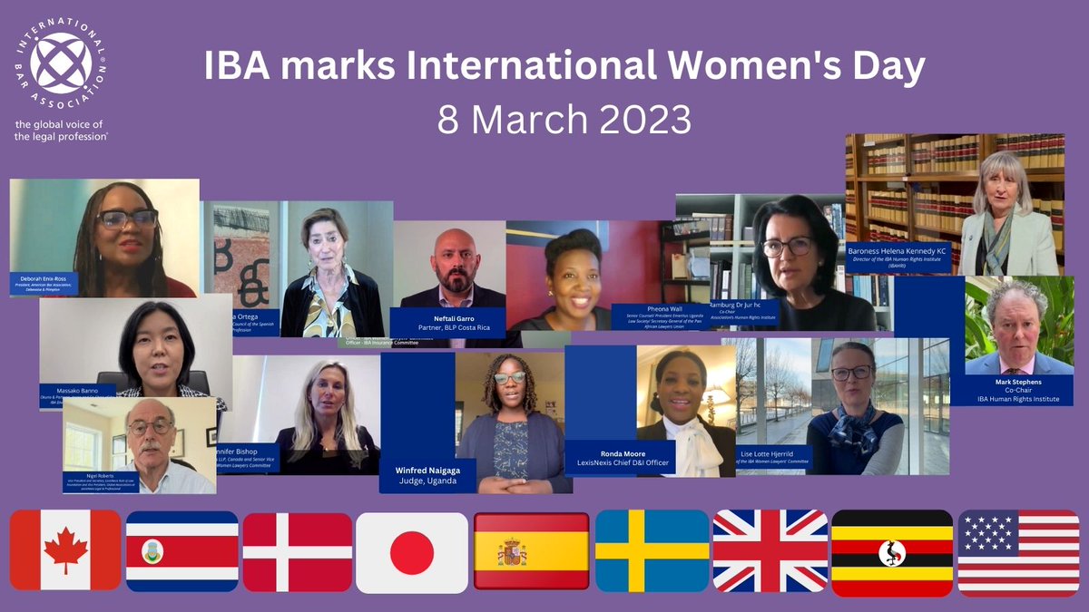 IBAnews's tweet image. Today, Wednesday 8 March 2023, hear from our #gender ambassadors as we celebrate the achievements of #women #lawyers across the globe on International Women&apos;s Day @womensday #IWD2023 while acknowledging the work still required to #embraceequity. 

WATCH: tinyurl.com/57zj6h8e