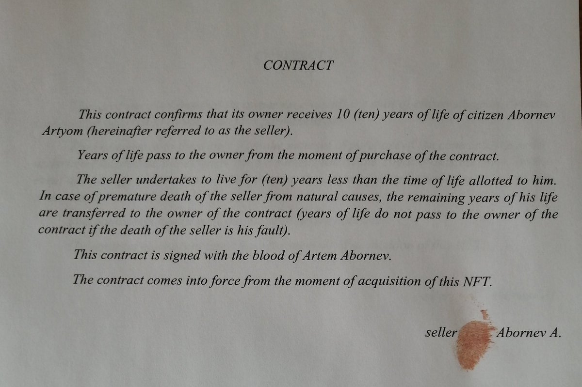 aadedof's tweet photo. NFT contract on my 10 life years 😱
Signed with my blood🤔
See more on: https://t.co/5D5FeWm1tT

#NFTGiveaways #NFT #NFTCommunity #NFTs #NFTCollection #NFTdrop #opensea #eth #ethereumblockchain https://t.co/sMvVPeJ0fG