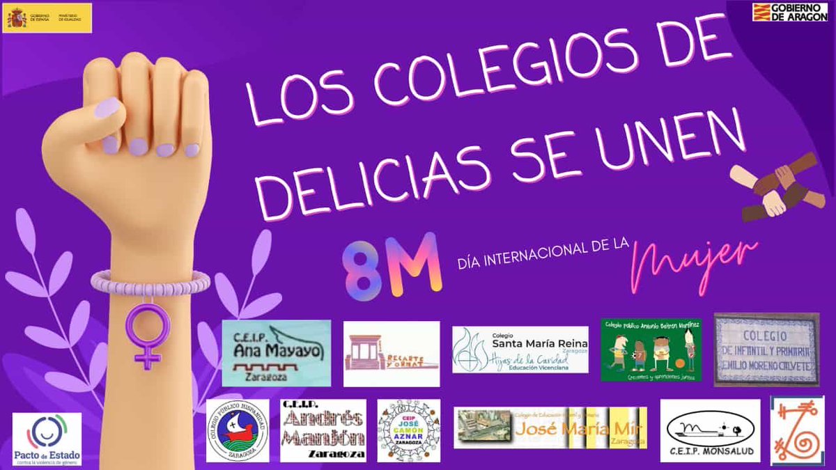 Los coles de Delicias se unen por la igualdad. #8M ⁦<a href="/CeipMonsalud/">CEIP MONSALUD</a>⁩ ⁦<a href="/CeipCdaz/">CEIP Ciudad de Zaragoza</a>⁩ ⁦<a href="/abmzaragoza/">CEIP Antonio Beltrán Martínez</a>⁩ ⁦<a href="/CeipCamon/">CEIP José Camón Aznar</a>⁩