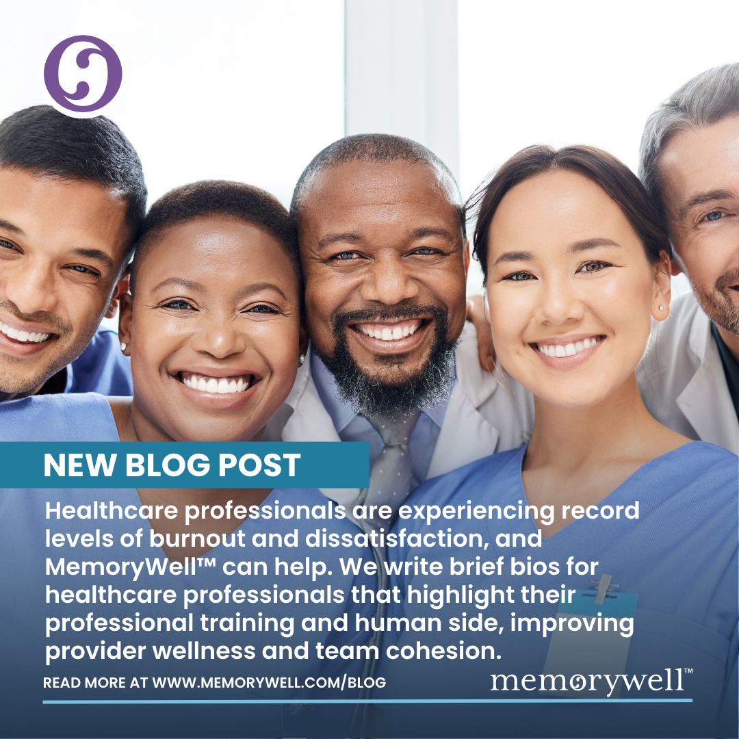 Industry burnout and dissatisfaction are at an all-time high, but MemoryWell can help! 

Read our blog to learn how: memorywell.com/post/reconnect…

#healthcare #wellness #physicianburnout #teamcohesion #storytelling #medicine #careteam #careteambios #providers