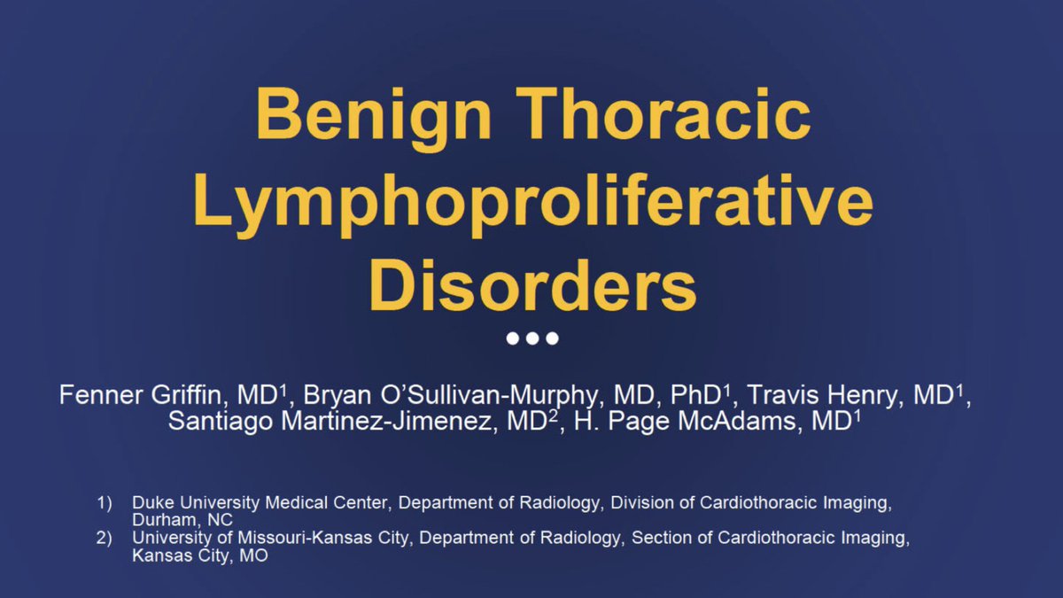 Congratulations to our #STR2023 Certificate of Merit Poster Award recipients:

• William Fenner Griffin
• @osullivanmurphy
• @DrTravisScott
• Santiago Martinez-Jimenez
• @HPageMcAdams

from @DukeRadiology & @UMKCRads for:
 “Benign Thoracic Lymphoproliferative Disorders”