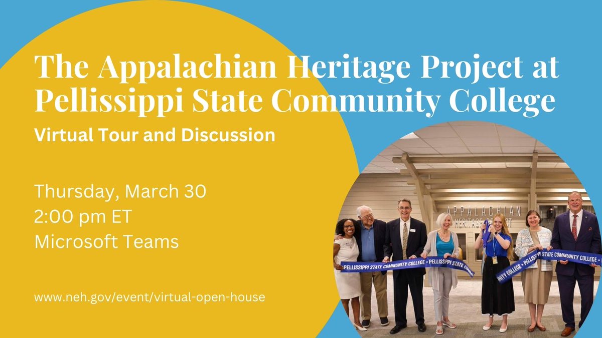 Join us on 3/30 for a Virtual Open House with Infrastructure and Capacity Building Challenge grant recipient <a href="/ps/">Pellissippi State</a>!

Register here: neh.gov/event/virtual-…