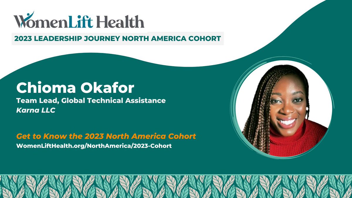 KarnaLLC's tweet photo. Congrats to Chioma Okafor on being selected for @womenlifthealth's 2023 North America Leadership Journey, a program designed to give talented women leaders in global health the tools, mentorship &amp; coaching support to help expand their power &amp; influence! 👏https://t.co/QxOeYzDV6h https://t.co/FcwMllWYWU