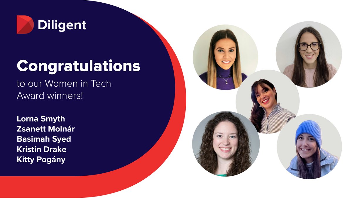 Every year, we highlight the impact being made by women at Diligent — and within the tech industry — with our company-wide #WomenInTech Award. 

We're proud to announce this year's award winners: Help us congratulate our colleagues! 👏
