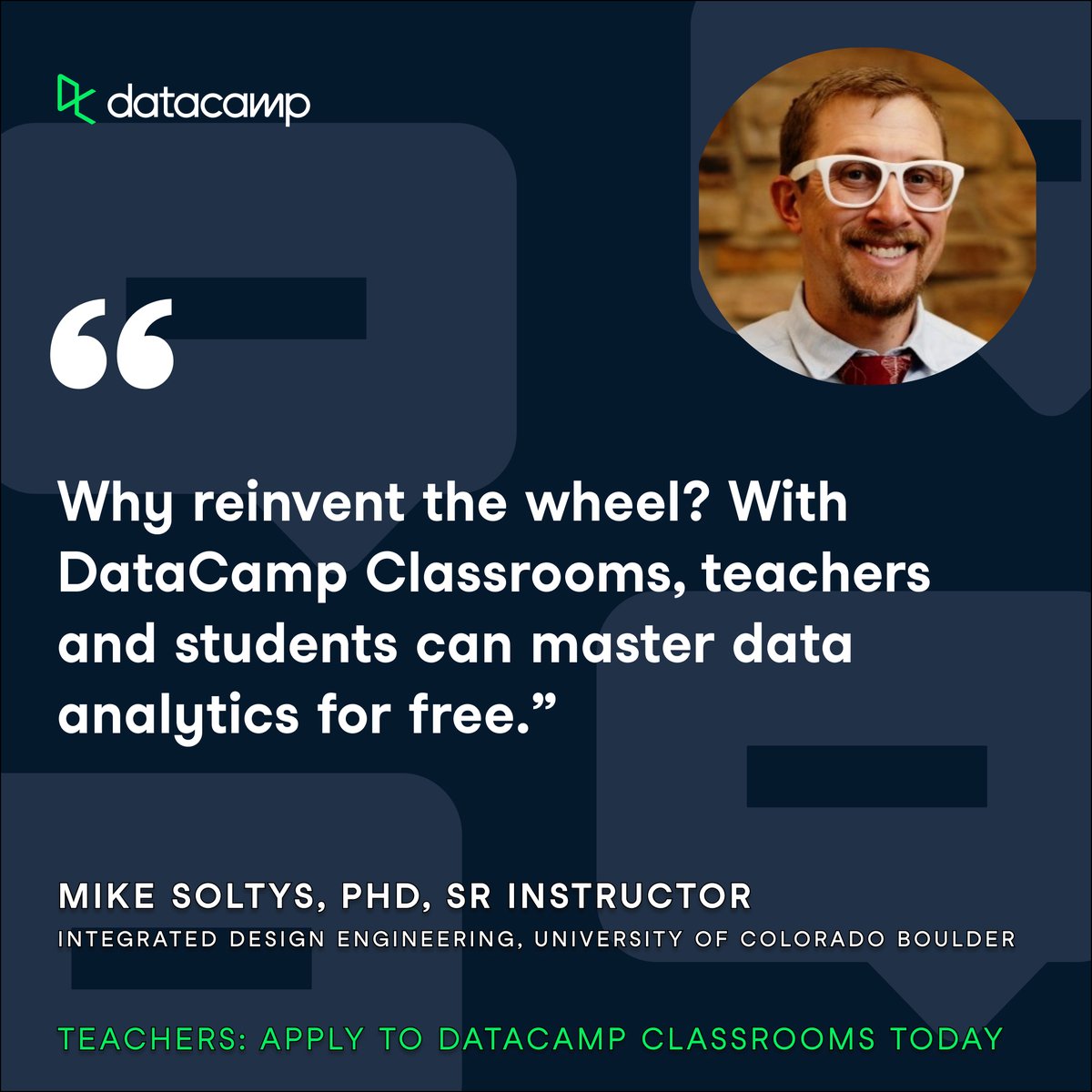 Equip your students with life-changing skills without spending an extra dollar.

Completely free for all students &amp; educators, unlimited access to DC Classrooms unlocks 410+ interactive courses covering all major data science technologies &amp; more.

Apply 👉 bit.ly/3fMyYwG