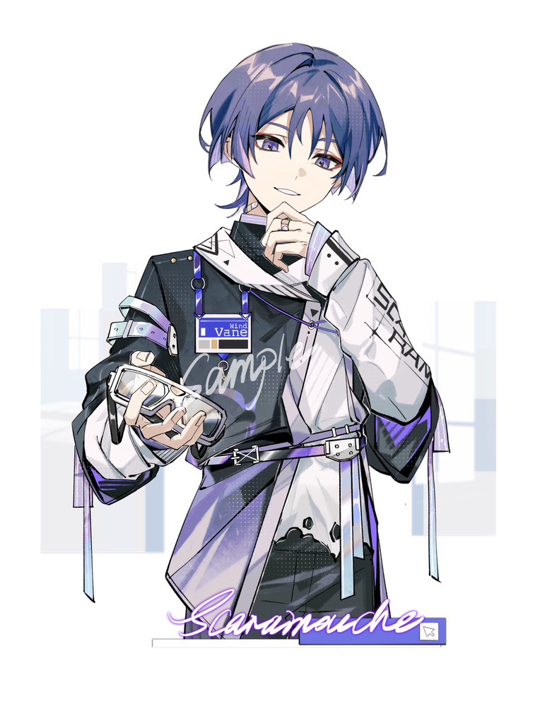 scaramouche (genshin impact) 1boy male focus solo purple hair white background purple eyes short hair  illustration images