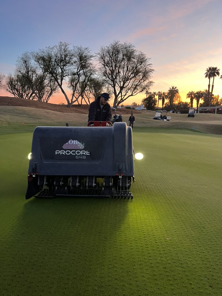 Slicing and punching this AM @pgawestagronomy. Time to wake up the Bermuda!