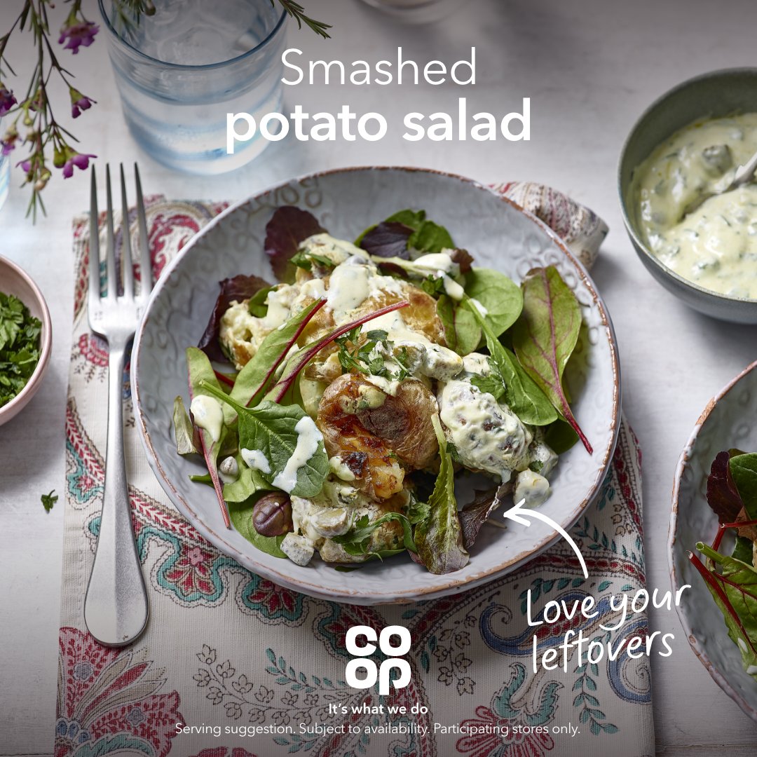 It's #FoodWasteActionWeek! 
Using up leftovers is a great way to save both time and money. You can find delicious leftover recipe inspo, including this Smashed Potato Salad, on the Co-op website: coop.uk/3ZGHWwZ