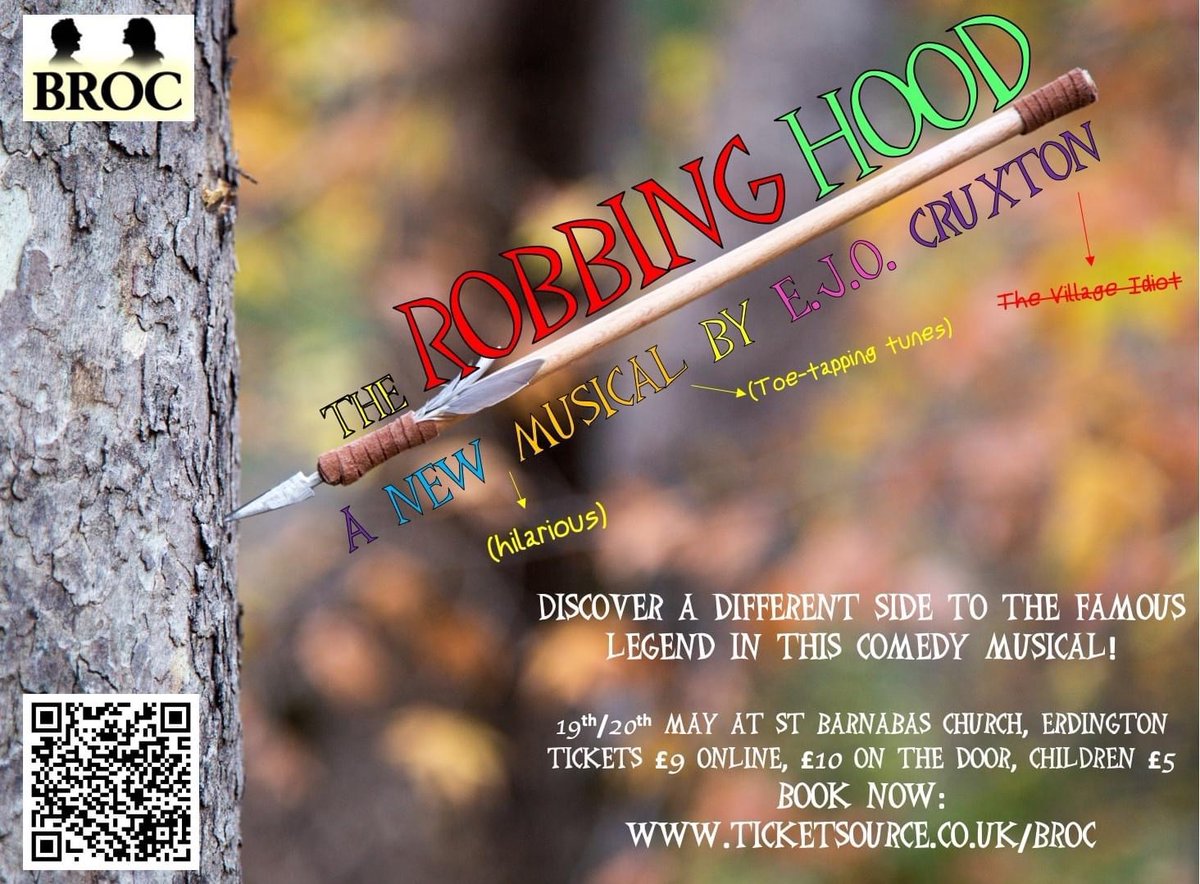 BROC_Opera's tweet photo. What’s this? It’s a poster for our next show! A brand new comedy musical turning the Robin Hood legend on its head, we give “The Robbing Hood” 🏹🏹🏹 https://t.co/2pWwiNGo5y