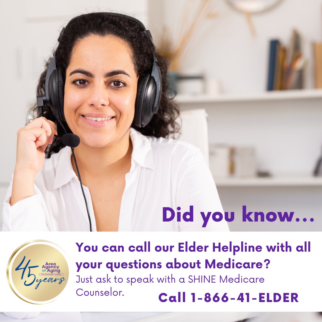 AAAswfl's tweet image. DID YOU KNOW you can call our Elder Helpline with all your questions about #Medicare? Call us at 866-413-5337. #Celebrating45Years #AAASWFL45