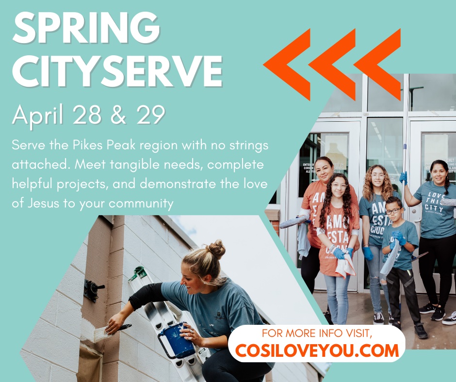 Spring CityServe Day volunteer slots are LIVE! 📢❗
.
We want YOU to be amongst the hundreds of volunteers spread across the Pikes Peak Region on April 28th &amp; 29th meeting real needs in the community!
.
Sign Up for Spring CityServe - volunteer.cosiloveyou.com/communityservi…