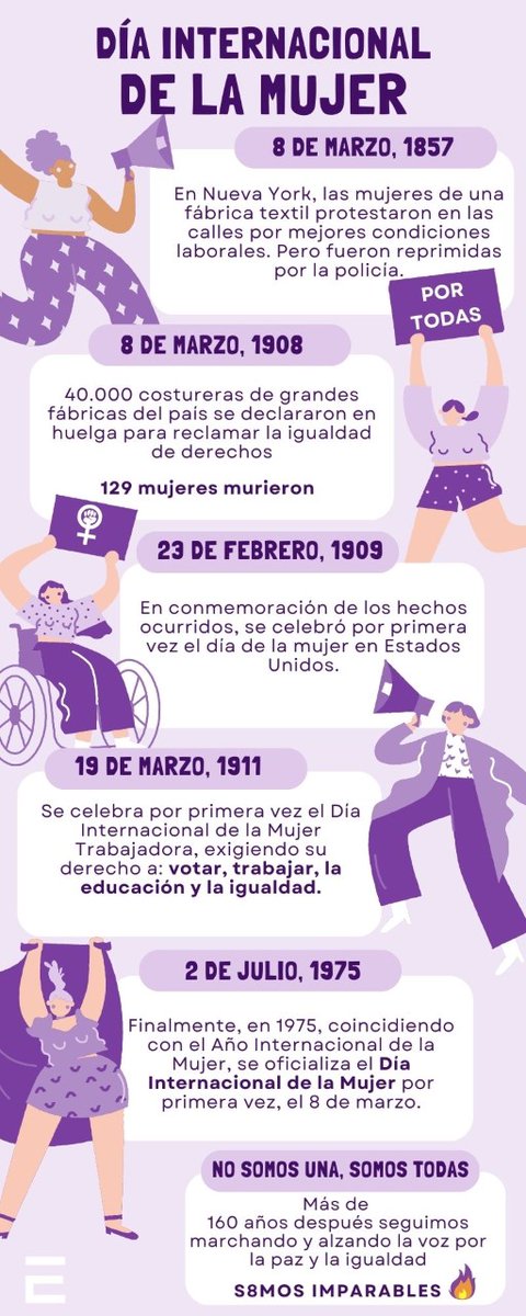 ¡Conmemoramos la lucha por la igualdad de género y celebramos el empoderamiento de las mujeres en todo el mundo! Agradecemos a todas por trabajar  para alcanzar la igualdad y la justicia, ¡aún queda mucho por hacer! 
8 de marzo, Día Internacional de la Mujer. ✨💜