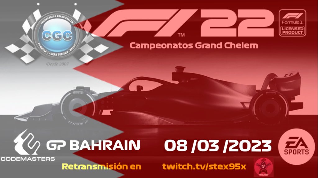Campeonatos Grand Chelem CGC (@campeonatoscgc) on Twitter photo Esta noche nos vemos en Bahrain. Como no nos basta con <a href="/alo_oficial/">Fernando Alonso</a> pues vamos a poner nuestro granito de arena y con la ayuda de <a href="/Xstex95X/">XstexX95X. (Steven Armijos)</a> fomentar la locura desatada este fin de semana. Nos vemos a las 22:30 en Twitch.tv/stex95x. Esta noche nos vemos en Bahrain. Como no nos basta con <a href="/alo_oficial/">Fernando Alonso</a> pues vamos a poner nuestro granito de arena y con la ayuda de <a href="/Xstex95X/">XstexX95X. (Steven Armijos)</a> fomentar la locura desatada este fin de semana. Nos vemos a las 22:30 en Twitch.tv/stex95x.