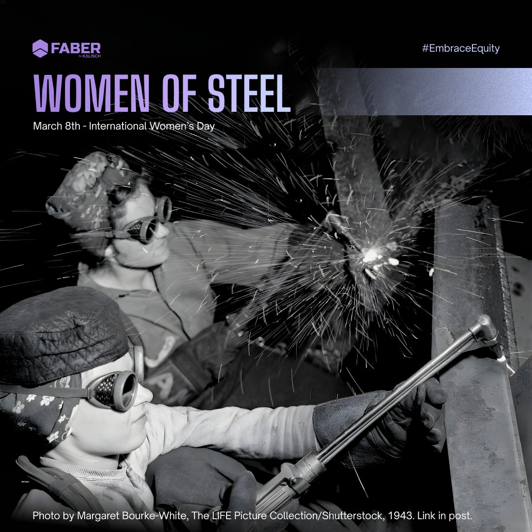 Today,  the International Women's Day, we highlight this picture by Margaret Bourke-White. But, examples women of steel are not limited to World War II. In Faber by Kalisch, the legacy of women of steel continues. faberkalisch.com/post/women-of-… #InternationalWomensDay #EmbraceEquity