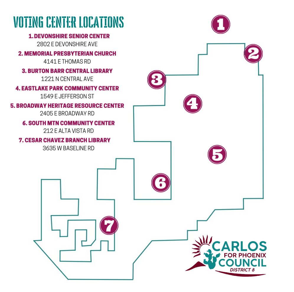 It is too late to mail back your ballot! Find the Voting Center nearest you to drop your ballot or vote in person this Saturday, Monday, or Tuesday! 🗳️

Find more details: carlosforphoenix.com/vote