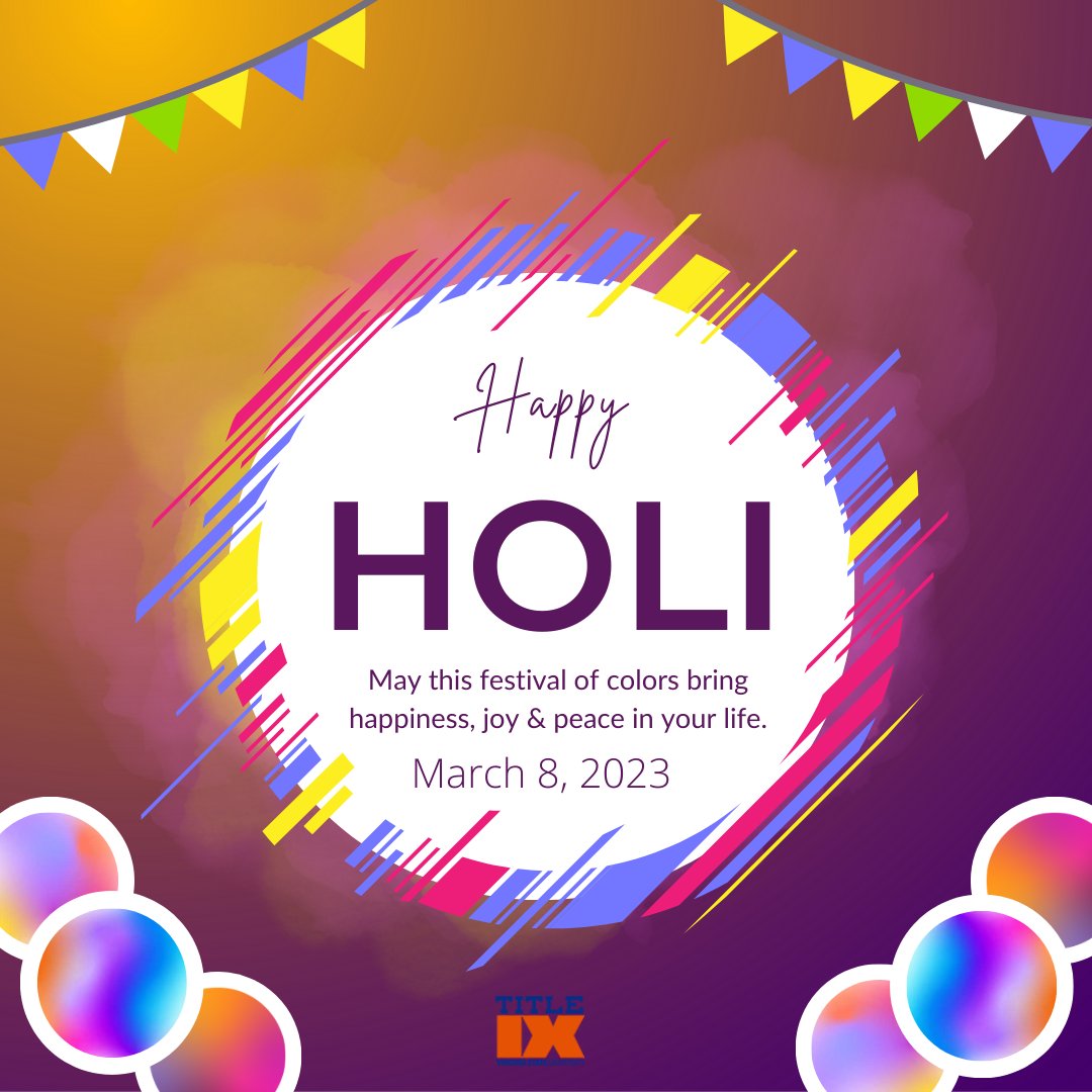 May the bright colors of Holi bring happiness, prosperity, and good health into your life.  Wishing you a safe and joyous Holi celebration that is as colorful and vibrant as you! Happy Holi!  
#holi #GreaterDiversityAtVSU 🧡💙 #vsutitleix💙⚖️💜