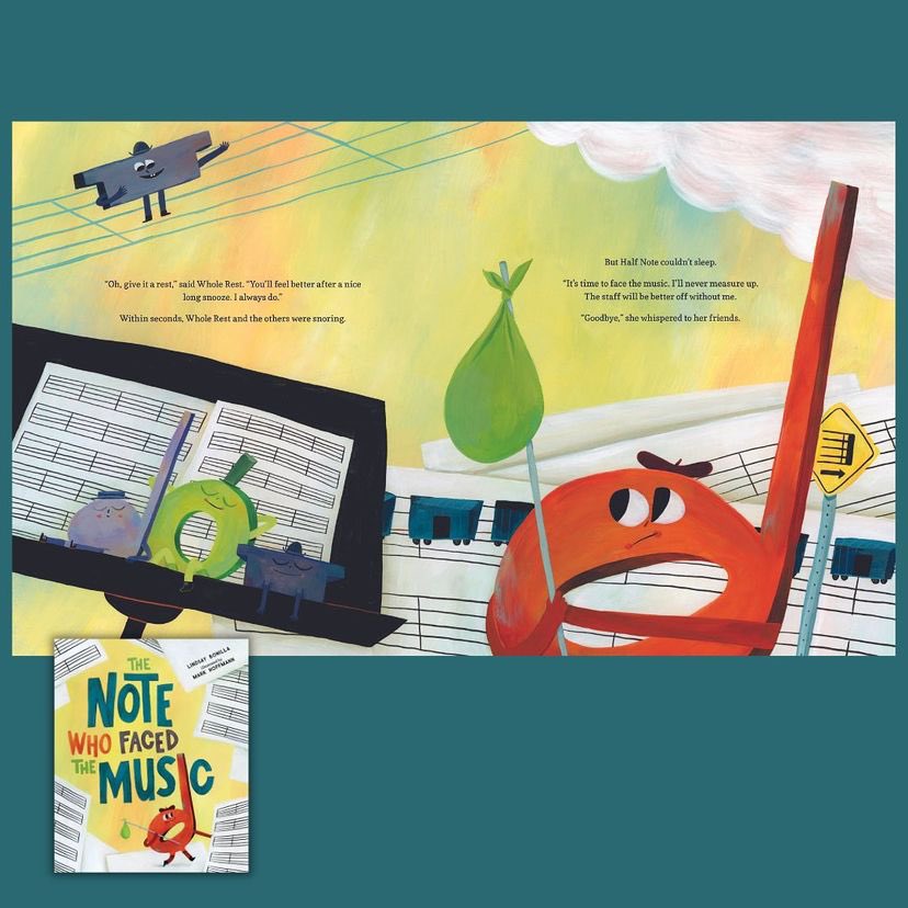 Be on the lookout! 👀 Half Note is missing from THE NOTE WHO FACED THE MUSIC by @LindsayBonilla and @studiohoffmann! 🎶 On sale March 14. 
“Hilarious, offbeat tale of sheet music in treble”
@PageStreetKids 
.
.
#musicteacher #musicteachers #musicbooksforkids #kidlit #newkidlit