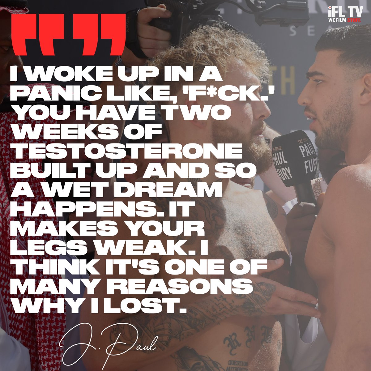IFLTV's tweet image. Jake Paul has blamed his loss to Tommy Fury on a...

Wet dream 😳

(Source: IMPAULSIVE YouTube Channel)

#PaulFury #JakePaul #TommyFury #Boxing