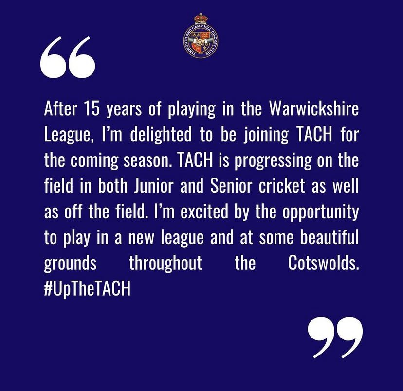 🚨 NEW SIGNING! ✍️ 🚨

Tom Longe joins us from Hampton and Solihull adding depth and experience to our bowling ranks with 265 Warwickshire League wickets and a best of 9/21 🔥 

Welcome to TACH, Tom 🤝 

#UpTheTACH 👊