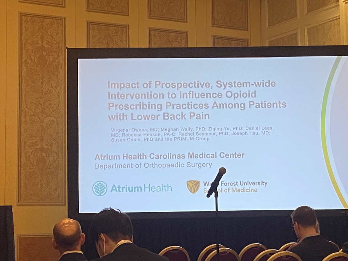 @doctorgiraffe_ presenting on the impact of PRIMUM on opioid RX for low back pain patients in ED. More multimodal pain mgt needed! #atriumhealthproud @JosephHsuMD @MeghanKWally @Sodum65 @CMC_OrthoRes @AtriumMSKI @AtriumOrthoRes