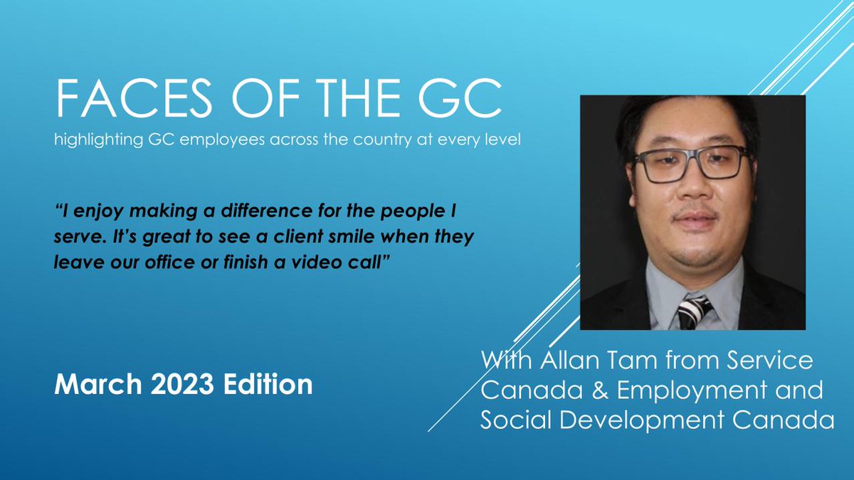 March is here, &amp; so is the latest Faces of the GC article with <a href="/AllanTamYMAGIN/">Allan Tam</a> from <a href="/ServiceCanada_E/">Service Canada</a> <a href="/ESDC_GC/">Employment and Social Development Canada</a> 
#GC employees can read his story on the internal GCxchange site: gcxgce.sharepoint.com/teams/1000279/…

#LeadersGC <a href="/LeadersGC/">LeadersGC</a> <a href="/FYN_RJFF/">FYN_RJFF</a> <a href="/NMC_CNG/">NMC - CNG</a> <a href="/FlexGCInfo/">FlexGC</a> 
Please share and RT!