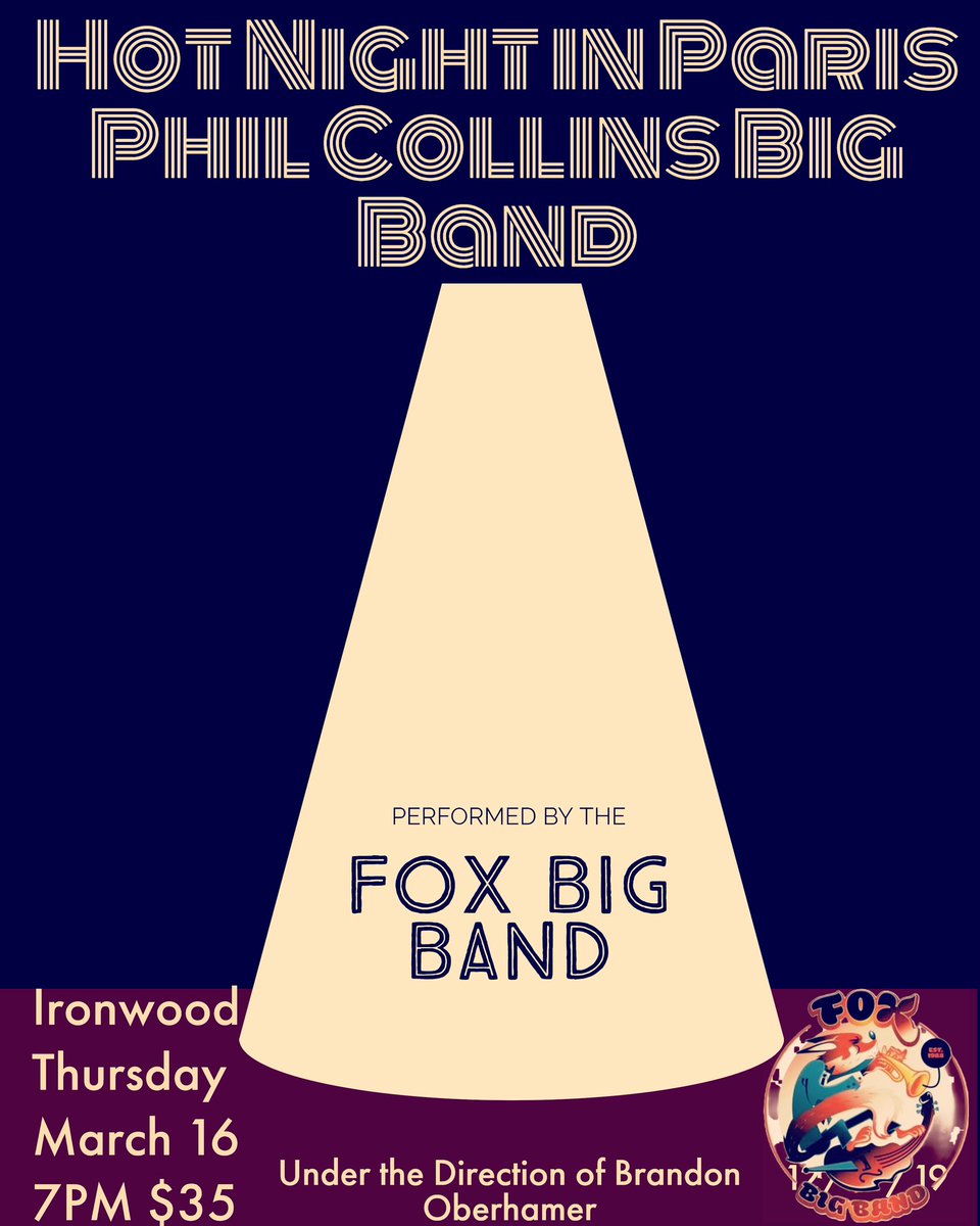 Hashtags
#foxbigband Under the direction of @brandonoberhamer
At @IronwoodStage #calgaryjazz #yycjazz
#jazz_yyc
#jazzyyc #yycjazzmusic @Jazz_YYC #calgarybigband #yycbigband #calgarymusic #calgaryevents
#ironwoodstageyyc 
 @InglewoodYYC 
@MusicMileYYC @kimszabomusic