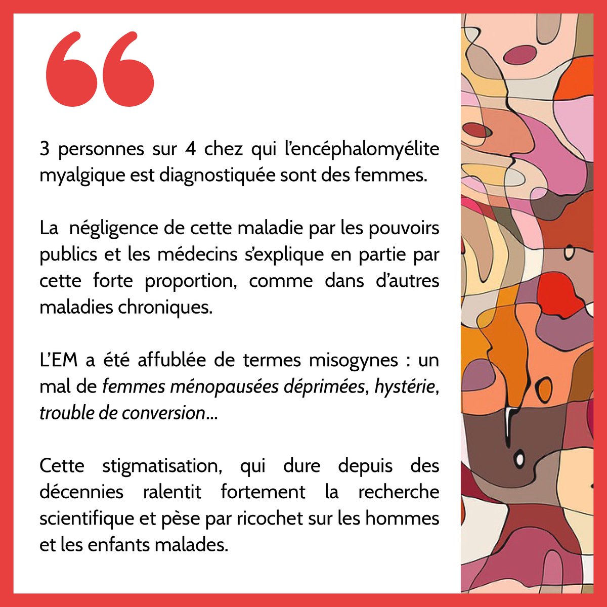 MillionsMissgFr's tweet photo. Savez-vous que plus de 70% des malades d'#EM sont des femmes ? 
Nous recueillons bien trop de témoignages de stigmatisa°, de psychologisa° abusive, de défaut de soins et de #maltraitance médicale. 

#8marstouslesjours #JourneeDesDroitsDesFemmes   #Handicap #MECFS https://t.co/MbWVX9reJt