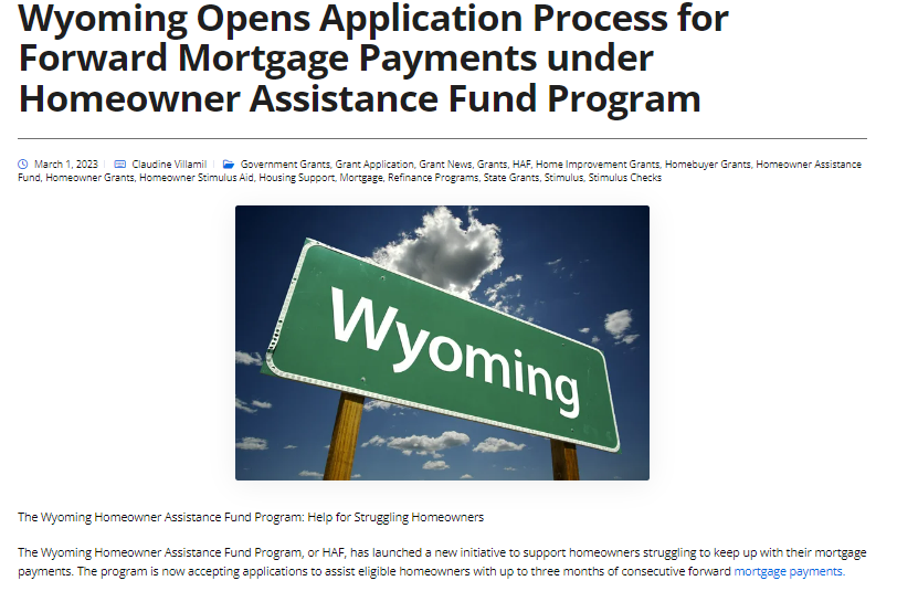 homeownergrants's tweet image. The Wyoming Homeowner Assistance Fund Program, or HAF, has launched a new initiative to support homeowners struggling to keep up with their mortgage payments. #Homeownergrants #HAFProgram #wyominghomeowner