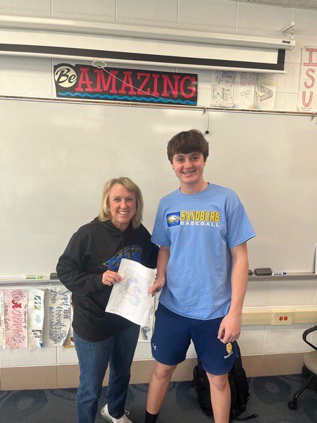 csbaseball1's tweet photo. Sophomores honoring their teachers this morning:

Andrew Tapia - Mr. Jurzec 
Will Whittam - Mr. Kwilose
Luke Dyra - Mrs. Krueger
Matt St. John - Mrs. Witt 
#EXCELLENCE #WE https://t.co/RkRrZhpeNo