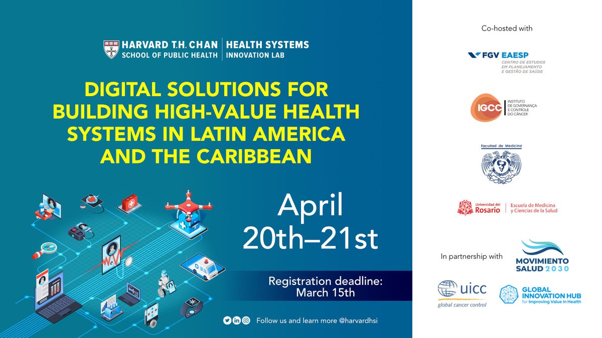 🚨🚨🚨

Join us for our @Harvardhsi Hackathon remotely/in person (Boston, Bogota, Mexico City, Lima or Sao Paulo) on April 20-21, &amp; share your ideas to improve cancer &amp; CVD care in Latin America &amp; the Caribbean.

Learn more: l.ead.me/HarvardHSIL2023