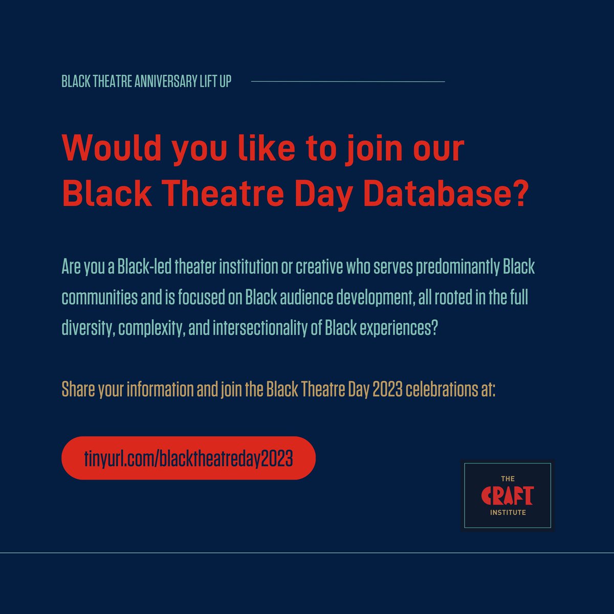Happy Anniversary to Blue Bistro Creative, @PlowsharesThrCo and the other Black theatres founded in March! 

Are you a Black-led theater institution focused on Black experiences? Join our Black Theatre Day Database at tinyurl.com/BlackTheatreDa…