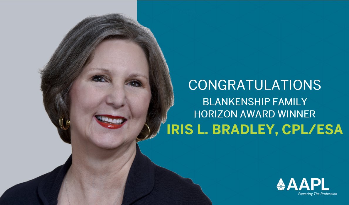 AAPLlandman's tweet photo. Congratulations to this year's recipient of the Blankenship Family Horizon Award, Iris L. Bradley, CPL/ESA! This award honors a trailblazing female land professional and will be presented during Annual Meeting. #InternationalWomensDay #PoweringtheProfession #AmericasLandmen https://t.co/mdsu3v5cvL