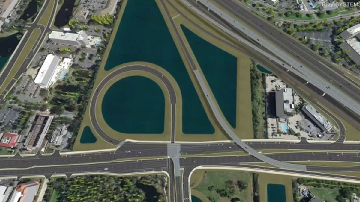 ScottGustin's tweet image. The Florida DOT canceled a plan to build a flyover ramp into Disney Springs from SR-535 near Hotel Plaza Blvd (near the demolished Crossroads plaza). The loop will now go in the opposite direction from SR-535 to westbound I-4. 

Old plan vs. new plan: