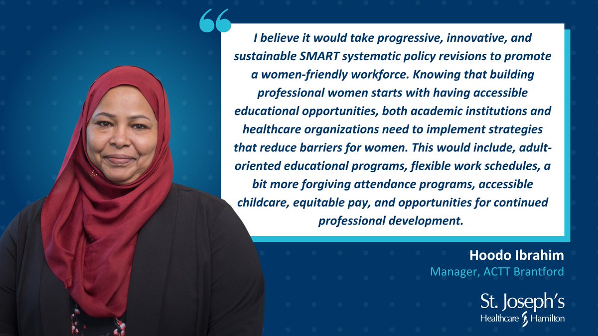 StJoesHamilton's tweet photo. Hoodo Ibrahim, Brantford ACTT Manager says progressive policies are needed to promote women-friendly workforces, including educational programs, flexible work schedules, forgiving attendance programs, accessible childcare, equitable pay &amp; professional development. https://t.co/3YxZxXsQWr