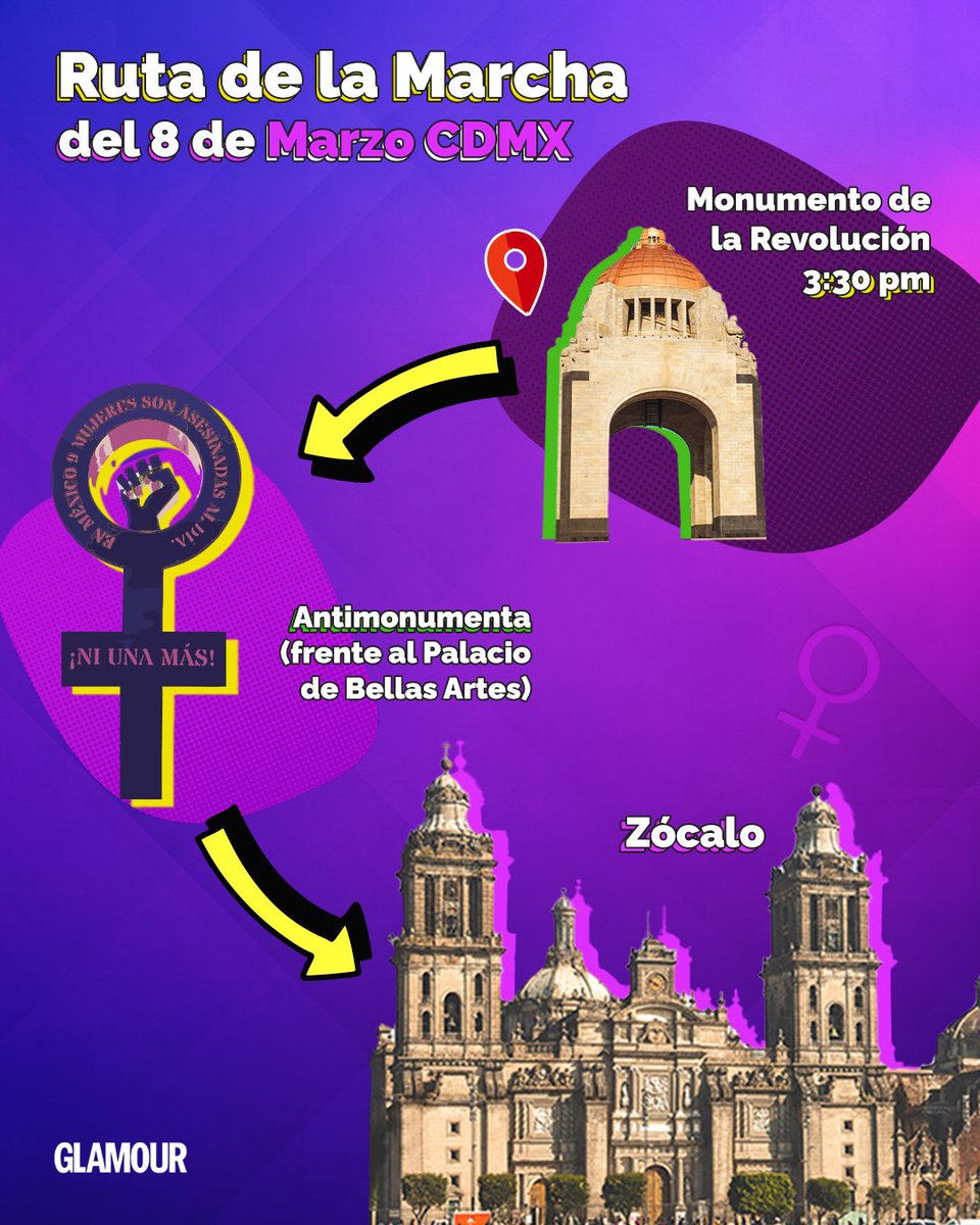 GlamourMex's tweet photo. La marcha del #8M es un momento en el que todas las mujeres del mundo nos unimos para levantar la voz ante las problemáticas que enfrentamos 💜 Aquí te dejamos la ruta de la CDMX ✨
👉🏻 https://t.co/jIWA0ihgGy
#DíaInternacionalDeLaMujer #GlamPower https://t.co/5t1QSut2M6